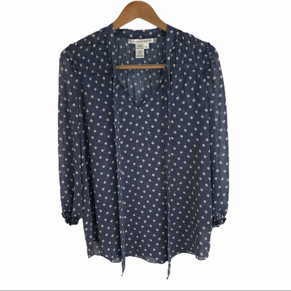 MAX STUDIO | Navy Polka Dot Blouse NWOT - Picture 8 of 12